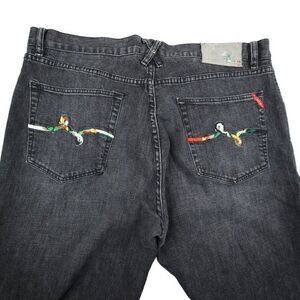 Vintage LRG Lifted Research Group Baggy Jeans Mens Size 40 Black Y2K Embroidered